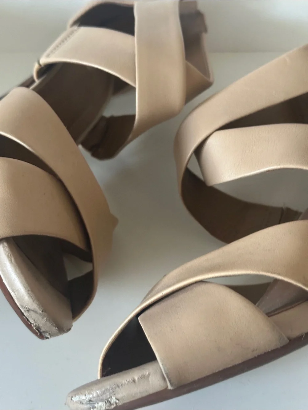 Women’s Nude Strappy Peep-Toe Heels - very comfortable